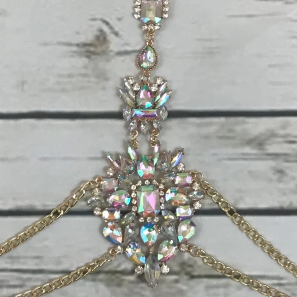Boho Long Crystal Rhinestone Body Necklace Harness - Picture 14 of 16